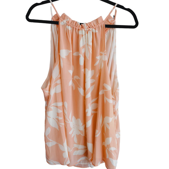 Ophelia Roe | Peach & White Floral Crinkle Chiffon High-Neck Sleeveless Top - Picture 1 of 9